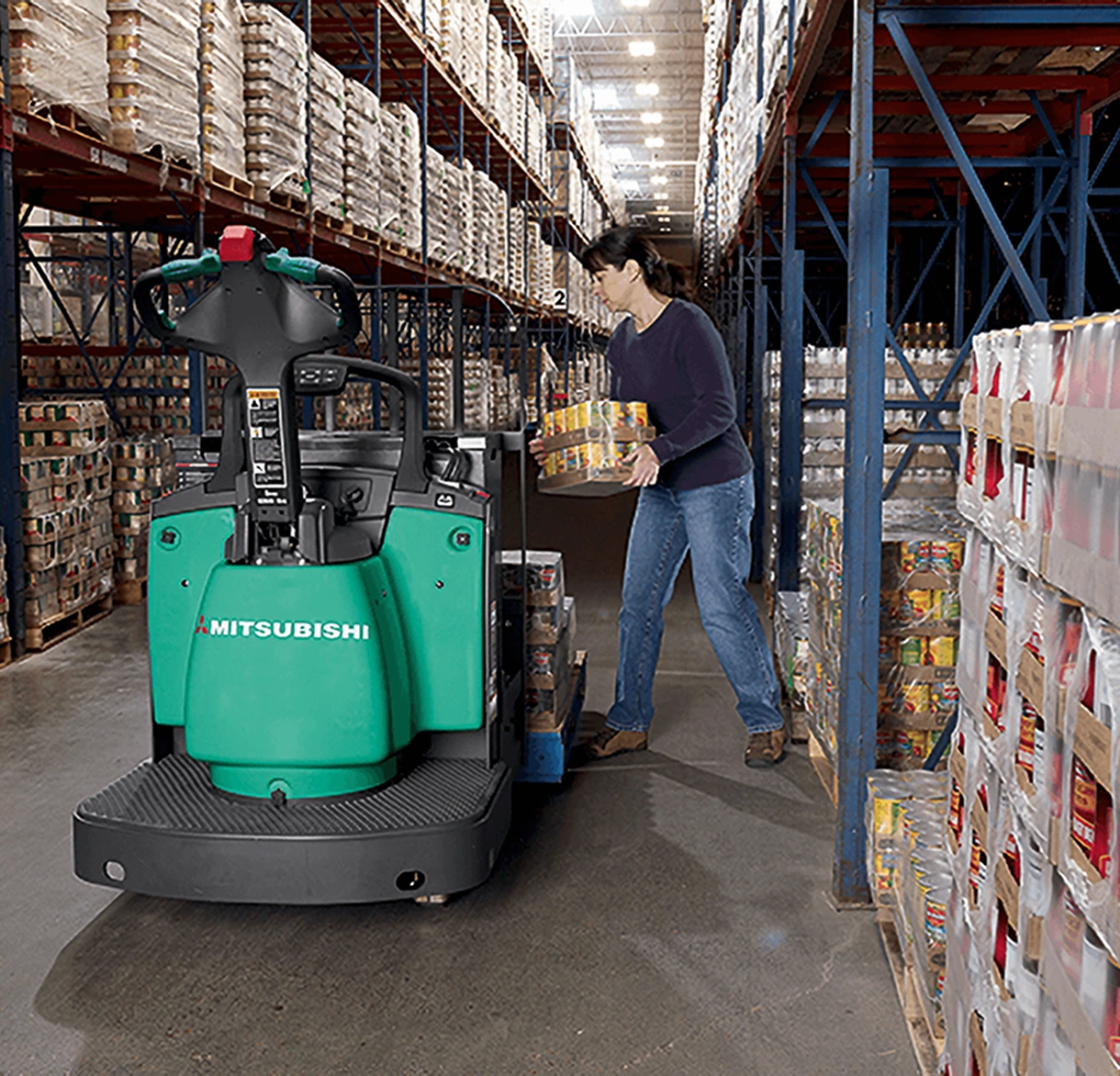 Mitsubishi Walkie Pallet End-Rider Stacking Application